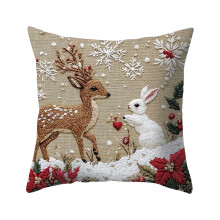 Weihnachtskissenbezüge aus Leinen, 45 x 45 cm, Hirsch- und Kaninchenmotiv