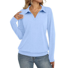 Womens Polo Shirts Long Sleeve Bottom Tops Business Casual Tops Collared V Neck Blouses