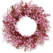 Couronne artificielle de la Saint-Valentin, 56 cm, baies roses et rouges