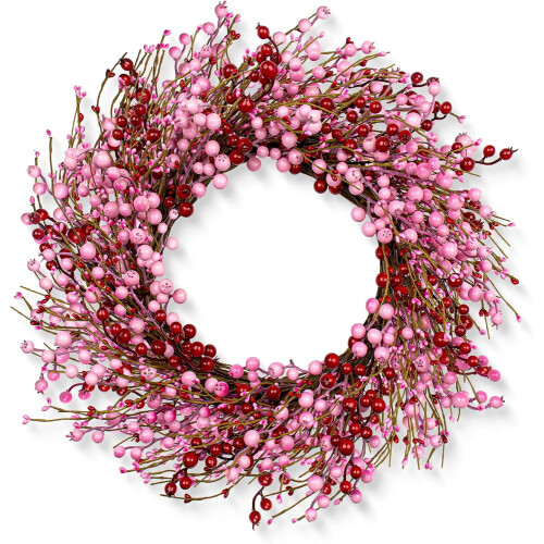 Ghirlanda artificiale di San Valentino da 56 cm con bacche rosa e rosse