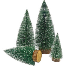 Mini sapins de Noël, socle en bois de sisal, lot de 4