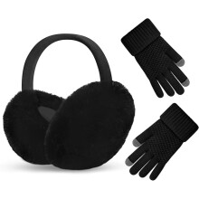 Women's winter ear muff and gloves set faux fur foldable