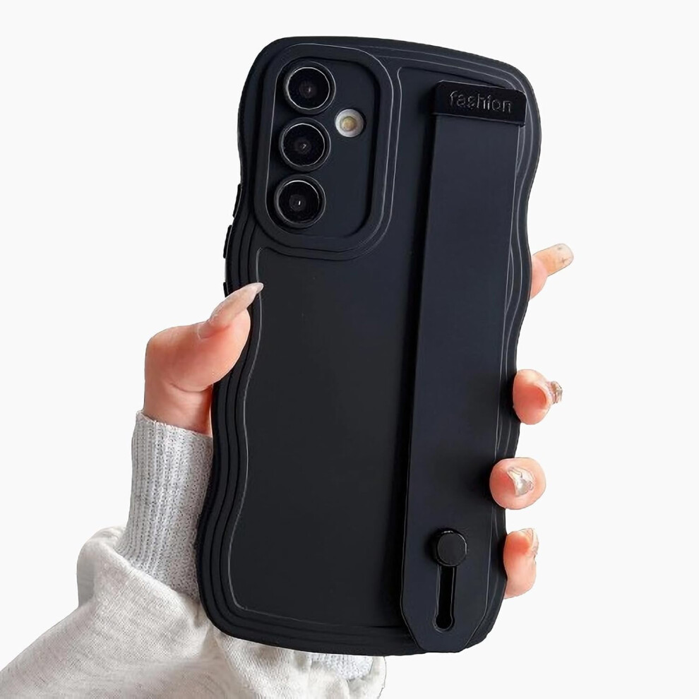 Compatible With Samsung Galaxy A14 5G Phone Case Â Cute Curly Wave Frame, Wrist Strap & Kickstand, Soft Camera-Protective Cover (Black) Black 9402001252616