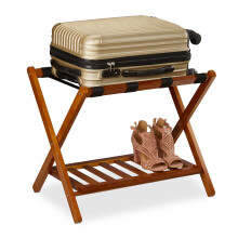 Portaequipajes de madera plegable con 2 estantes