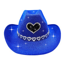Cappelli da donna Cappello da cowgirl blu per ragazze Cappello con paillettes e glitter Accessori da cowgirl per donne Cappello da discoteca