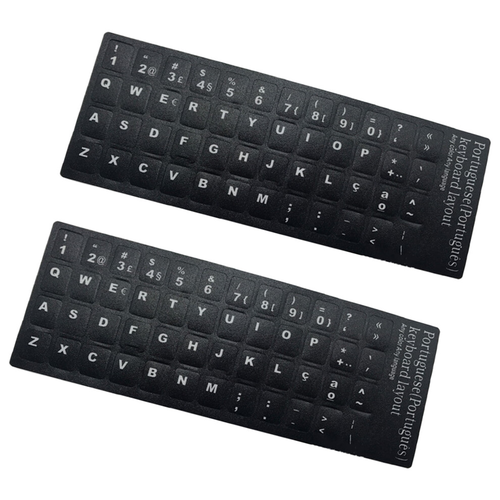 2Pcs Portuguese Keyboard Stickers Replacement Keyboard Sticker With Font On Background For Laptop Desktop White/Black 9551475143415