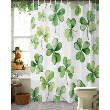 Cortina de ducha para el Día de San Patricio, 91 x 182 cm, tréboles en acuarela, impermeable, lavable, juego de cortina de ducha con 12 ganchos.