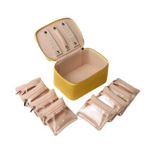 Cofanetto portagioie portatile in pelle con tasca trasparente con cerniera, organizer per accessori, custodia portaoggetti alla moda.