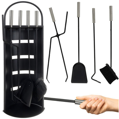Kaminbesteck-Set, Stahl, 5-in-1 mit Ständer