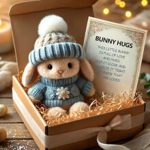 Mini conejito de Pascua hecho a mano: conejo suave y flexible + tarjeta inspiradora en caja, conejito de apoyo emocional para mujeres y hombres,