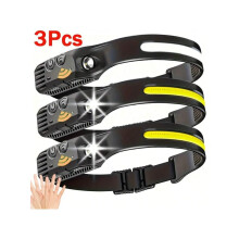 3er-Pack LED-Stirnlampe, 230 breiter Abstrahlwinkel, wiederaufladbar, Bewegungssensor, wasserdicht, USB-C – geeignet für Camping, Laufen,