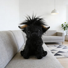 Jucărie de pluș Highland Cow, 11 inch, drăguță, păpușă de vită, animal de pluș moale, pentru decor acasă (negru-11 inch)