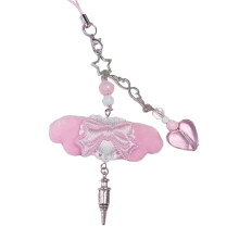 Elegante portachiavi con fiocco a forma di cuore, ciondolo a forma di cuore, grazioso accessorio per zaino, portachiavi, cordino per cellulare.
