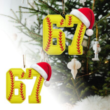Sześć Seven2D Akrylowa ozdoba świąteczna – żółta piłka baseballowa, 8 cm, motyw piłki sportowej, kompatybilna z choinkami 67/68