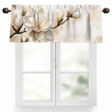 Cuirtín Póca Slat Seanré Bláthanna Bána, Valans Magnolia Retro 60x18 orlach, Scagadh Solais, Comhoiriúnach le Slatanna Caighdeánacha