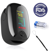 Fingertip Pulse Oximeter – SpO2, PR, PI Monitoring, Compatible with All Fingers, Includes Lanyard, Black