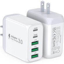 Cargador de pared USB-C de 60 W (paquete de 2), bloque de carga rápida PD+QC3.0 de 5 puertos compatible con iPhone 15/16/17 Pro Max Plus, iPad,
