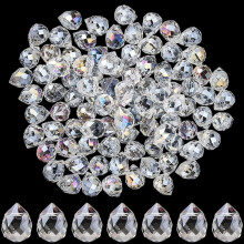 1 Schachtel mit 120 Stück tropfenförmigen Kristallperlen, lose, 8 mm, aus glänzendem, facettiertem, transparentem Glas mit Bohrungen an der
