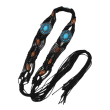 Cinto estilo cowgirl com cordão encerado e miçangas.