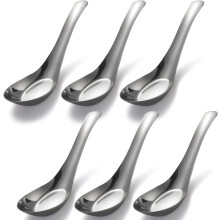 Stainless Steel Chinese Soup Spoons Set of 6, Mirror Polished, Compatible with Ramen, Miso, Thai, Bouillon & Dessert (Medium)
