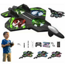 Avião de brinquedo Skyriders RC para crianças – Giros de 360, luzes LED, avião RC de espuma, presente de Natal para meninos e meninas (verde),