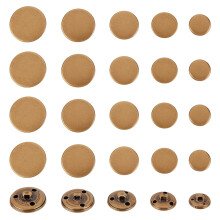 Messing knopen met schacht, plat, rond, bronskleurig, 25x8mm, 23x8mm, 20x7mm, 18x6,5mm, 15x6,5mm, 50 stuks/doos