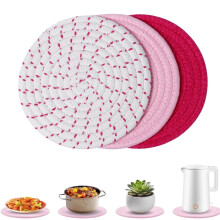 3Pcs Kitchen Potholders Set Trivets Set Cotton Woven Cup Coaster Absorbent Handmade Woven Coaster For Cooking and Baking(Pink)