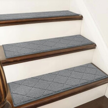 Marches d'escalier lavables en polyester antidérapant 23 x 71 cm pour marches en bois – Douces, réutilisables, gris moyen (lot de 4), compatibles