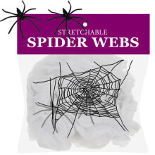 Halloween-edderkoppnett med 2 edderkopper, strekkbart, hvitt