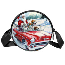 Kleine Umhängetasche mit Weihnachtsmann- und Hundemotiv für Damen, lässige Reise-Schultertasche, Crossbody-Handtasche