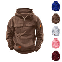 Sweat à capuche effet usé pour garçons, veste à manches longues avec plusieurs poches, vêtement d'extérieur confortable pour l'automne et