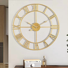 Gold Metal Wall Clock Roman Numerals 16 Inch Silent