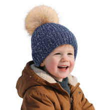 AWZXDE Kids Knit Winter Hat With Pom For Outdoor Cold Weather Warm Ear Navy