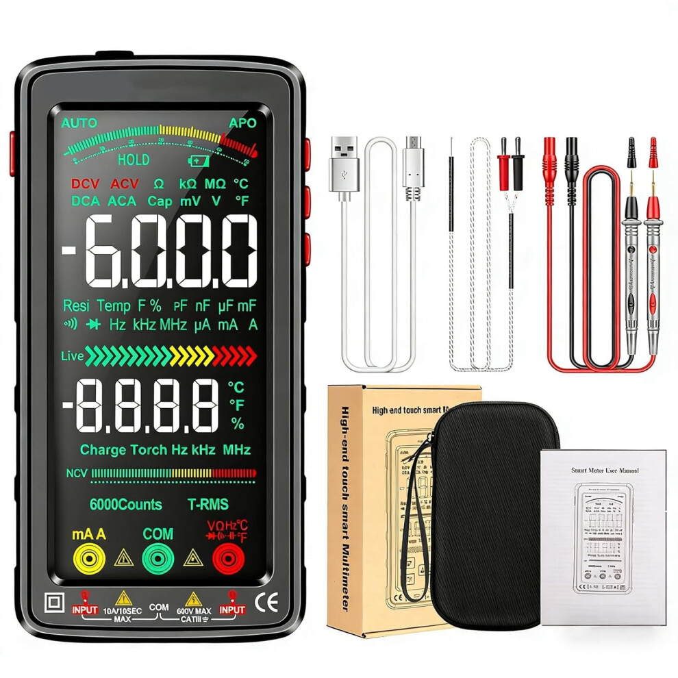 True Rms 6000-Count Digital Voltmeter With Auto-Range, Ncv, Capacitance & Temperature Â Black, Compatible With Home/Automotive Electrical Repairs 9496895217189