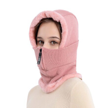 3-in-1 Zipper Balaclava Beanie, Winter Neck Gaiter for Skiing, Hiking & Cold Weather – Pink