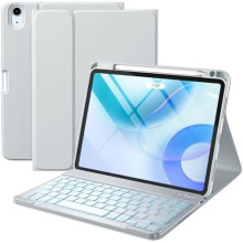 Compatibil cu husa iPad Air de 11 inch/10,9 inch (generația a 5-a/a 4-a) cu tastatură detașabilă iluminată din spate, husă tip folie și suport