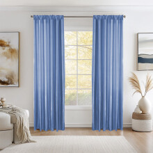 Satin Curtains for Living Room – UV Resistant, Room Darkening, Blue, Rod Pocket, Thermal Insulation, Minimalist, 1 pc, 98"