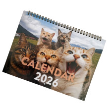 2026 Kitten Theme Calendar from Jan to Dec with Holiday Marking Twin Coil Binding Wall Mounted Monthly Calendar Planner