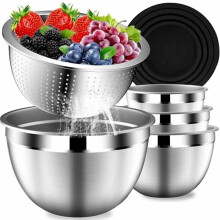 Stainless Steel Mixing Bowls with Lids & Colander Set (4.5/2.5/2/1.5QT) – Black, Christmas Kitchen Gift