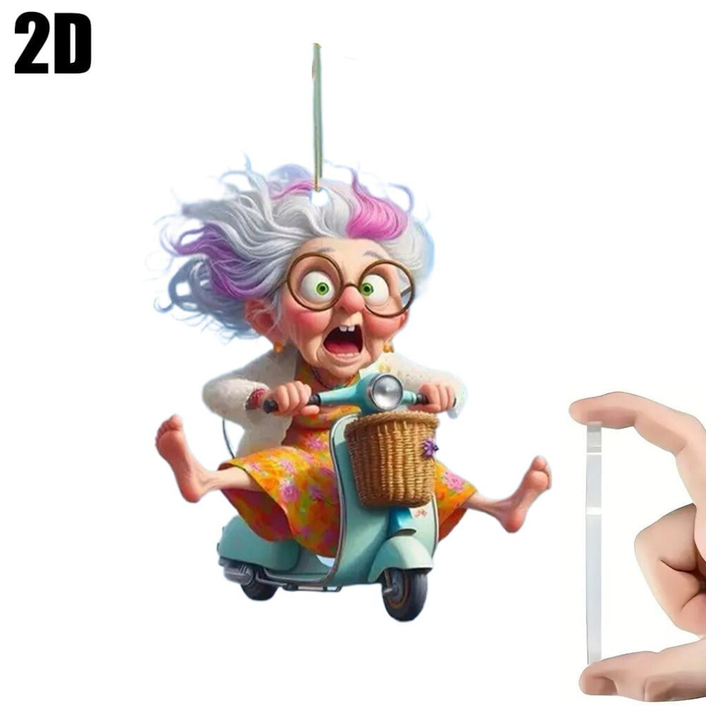 Car Pendant Acrylic Flat 2D With Grandma And Cat 913211446430