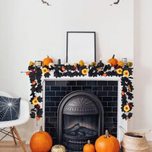 Ghirlandă de Halloween de 5,7 Ft pentru manta, Ziua Recunoștinței, ghirlandă falsă de Halloween pentru decor, viță de vie din frunze de