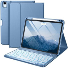 Compatibil cu husa iPad Air de 11 inch/10,9 inch (generația a 5-a/a 4-a) cu tastatură detașabilă iluminată din spate, husă tip folie și suport