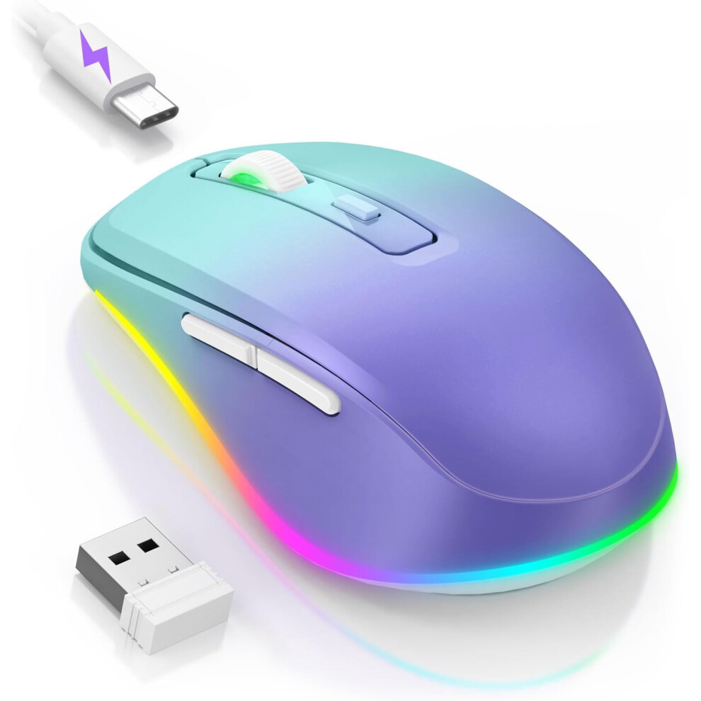 Jiggler Led Mouse With Built-In Jiggler, Rechargeable, Undetectable Random Movement, Keeps Computer Awake Â Gradient Purple 9340959235209