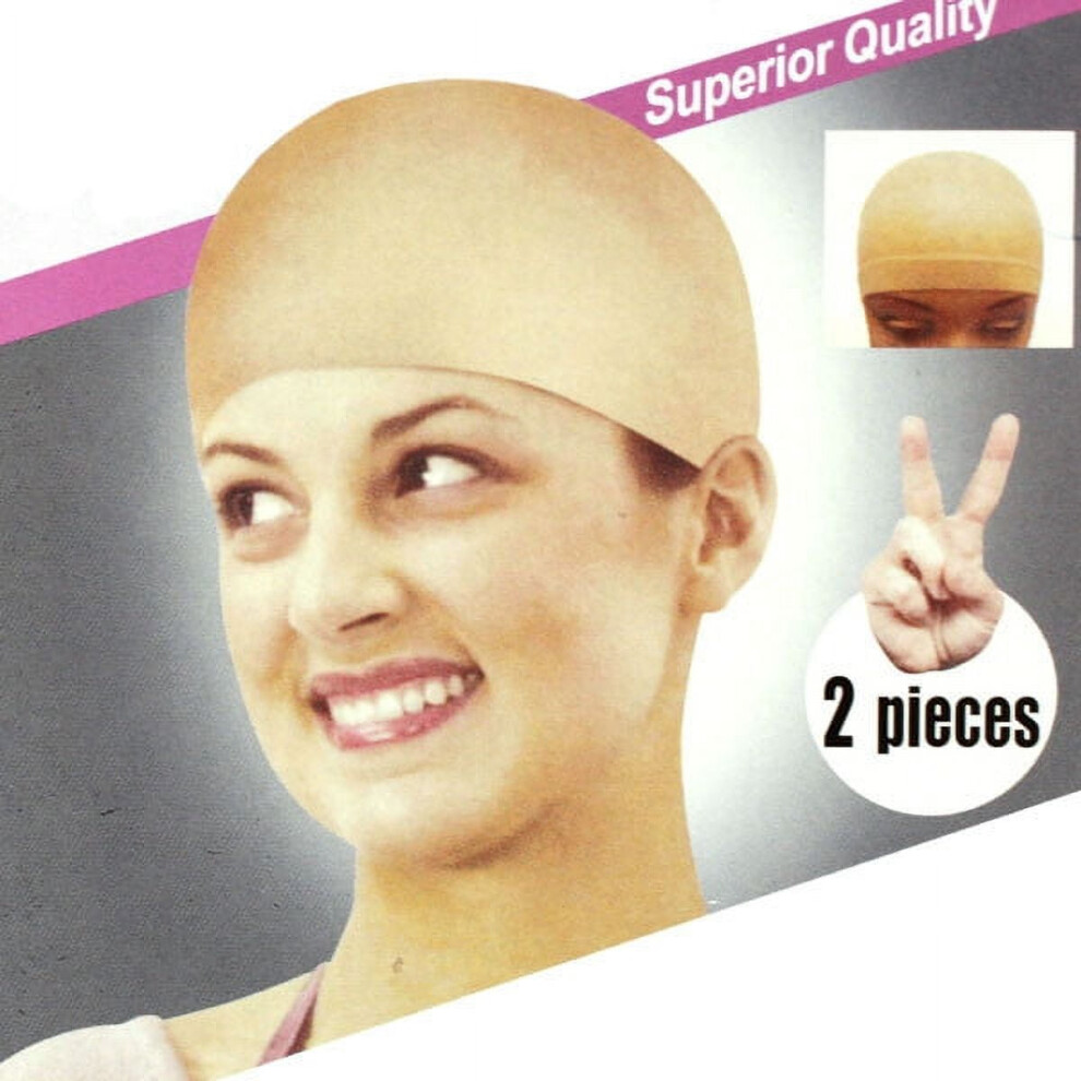 Unisex Beige 2Pcs Nylon Bald Wig Hair Cap Stocking Liner Snood Mesh Stretch