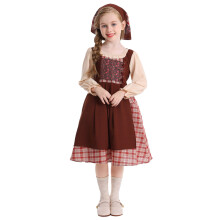 AWZXDE Girls Plaid Cos Dress Set Belt Headband Girls Party Dress Farm Halloween Performance For Kids Toddler Girl Brown