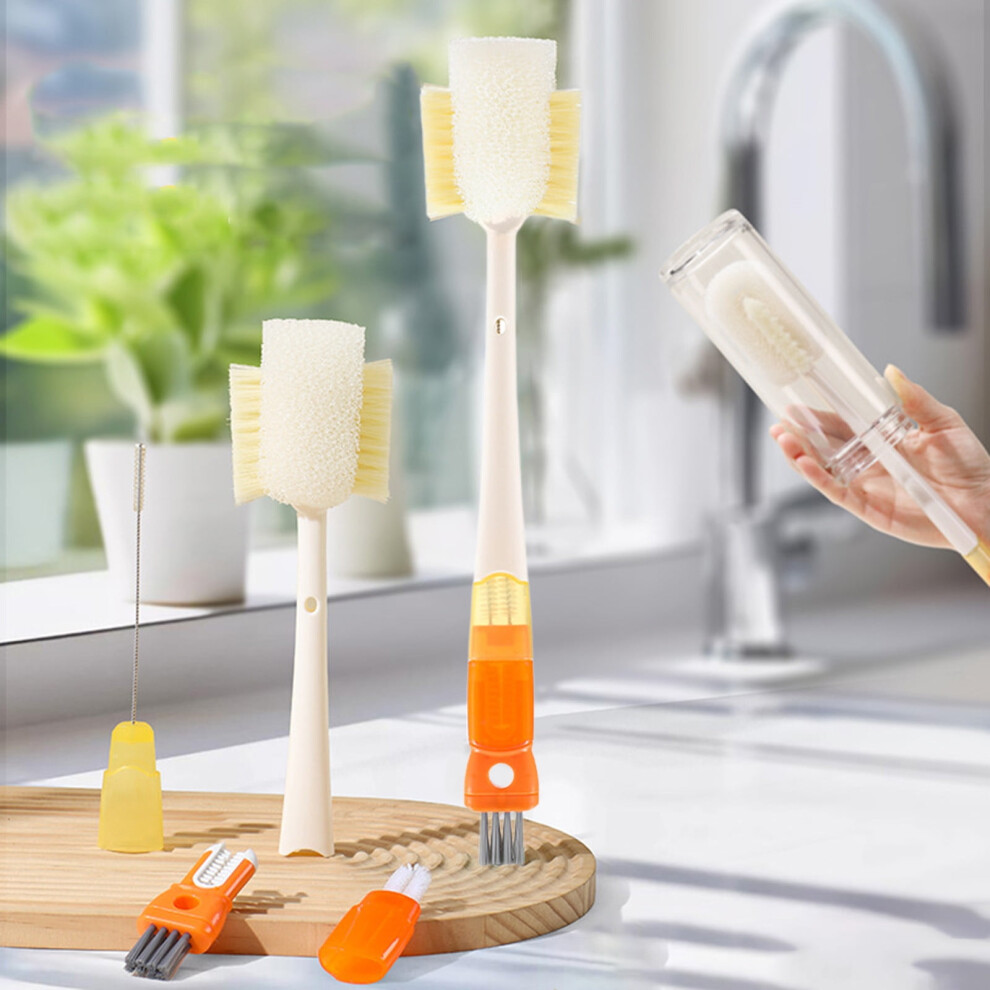 5-in-1 Bottle Cleaning Brush with Soft Sponge – Long Handle, Non-Scratch Cup Washer for Baby Bottles, Water Cups, Thermoses, Easy Grip
