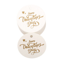 100pcs Heart/Round Pendant for Valentines Day Gifts and Decorations Cardstock Labels Hot Stamping Letter Print Card