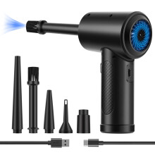 Compressed Air Duster,3-Gear to Electric Air Duster Portable Air Blower with LED Light, Cordless Air Duster Keyboard Charge(Black)