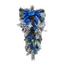 Christmas Teardrop Bow Swag Artificial Wreath for Front Door Home Xmas Decor Blue