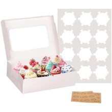 5 Packs Cupcake Boxes 12 Count,White Cupcake Carriers with Window,13.4x9.8x4 Inches Cookie Boxes,Cupcake Containers,Bakery Boxes
